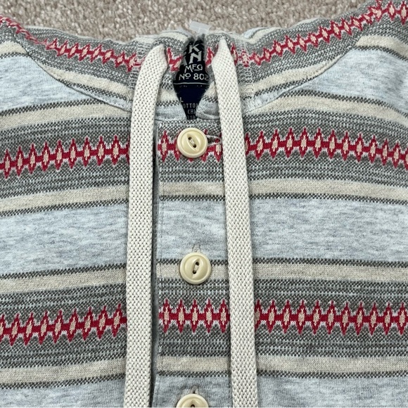 Lucky Brand Knit Wear Hoodie Large Gray & Red Stripe Pullover Casual Preppy Men - Picture 6 of 15